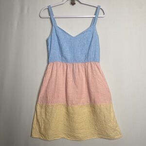 Cynthia Rowley 100% Linen Dress Adjustable Straps Tiered Sundress Size S